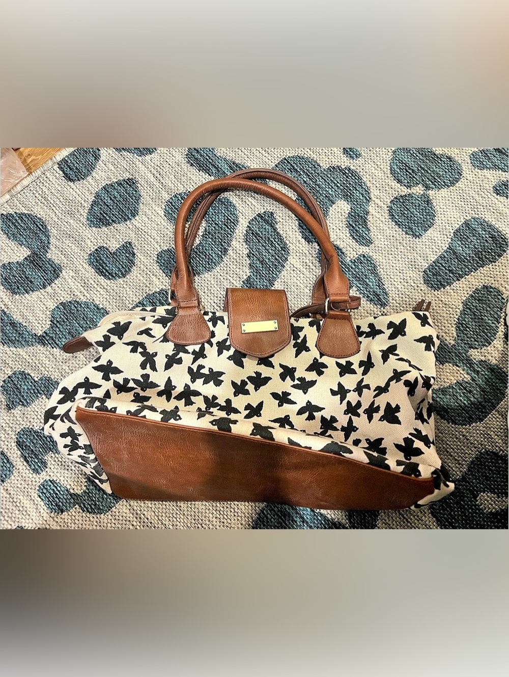 Call It Spring Printed Satchel in Back and Beige